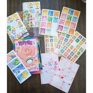 Vintage Y2K Care Bears Rainbow Rectangle Sticker Case & Partial Sheets 2003